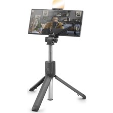 Gees Global Telefon Tripodu ve Selfie Çubuğu LED Bluetooth Kumandalı 69 cm Siyah ND1038