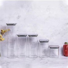 Prime 2'li Vakum Kapaklı Borosilikat Cam Saklama Kabı Seti – Mini Boy, Hava Geçirmez, Gıda Saklama Için Ideal-Baharat,kahve,şeker-Mini Baharatlık (Metal Kare, 360 Ml)