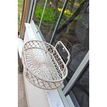 Kenarına Monte Edilebilir Macrame Örgü Kedi Hamağı, Gri Renk, Vantuzlu (Krem, Büyük Boy)