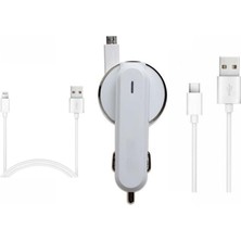 Prime Pdateknoloji 3.1A 15WATT Araç Şarj Aleti Micro USB Kırılmaz Kablo + Lightning ile Uyumlu Kablo Hediyeli + Type-C Kablo Hediyeli (Tüm Telefon Girişlerine Uyumludur)