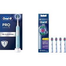 Prime Oral-B Pro Series 1 Mavi Elektrikli Diş Fırçası, 1 Diş Fırçası Başlığı, Tasarımı + Oral-B 3D X-Filament Şarjlı Diş Fırçası Yedek Başlığı 4 Adet