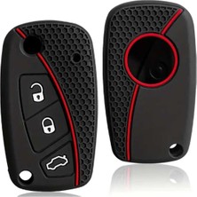 Prime Autohan Keys Fiorino, Linea, Ducato, Boxer, Citroën Jumper Için Siyah Silikon Petek Desenli Anahtar Kılıfı, Kırmızı Şeritli
