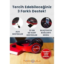 Prime Kablosuz Kulaklık Bluetooth Mikrofonlu Kulaküstü Kulaklık LED Işıklı Katlanabilir Kırmızı