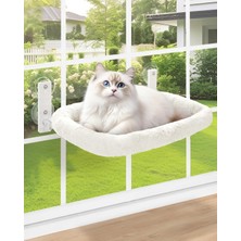 Kedi Pencere Levreği, Rahat Yastık Yataklı Akülü Kedi Pencere Hamağı, Masif Metal Çerçeve Kedi Pencere Yatağı, 4 Vantuzlu Beyaz