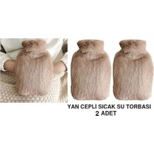 Prime Sıcak Su Torbası 2 Adet,yan Cepli Bej Peluş Termofor 27X17X2CM 750ML