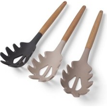 Prime Bambu Saplı Silikon Makarna Servis Kaşığı – Dayanıklı, Yapışmaz, 3 Renk Seçenekli, 27CM – Uzun Saplı Makarna Kaşığı (Krem)