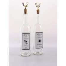 Prime Altın Geyik Akıtmaz Tıpalı Dibi Çukur Şeffaf Cam Şişe 2'li 750 ml Yağdanlık Yağlık