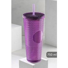 Prime Kristal Desen 750 ml Pipetli Soğuk Içecek/kahve Bardağı Mor