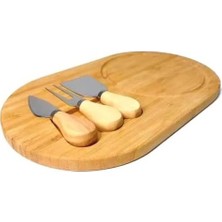 Prime Bambu Peynir Sunum Tabağı, 3 Parça Peynir Bıçağı ve Çatalı Seti, Toplam 4 Parça, Doğal ve Şık Peynir Tabağı, Kaliteli Sunum Seti 34X20 cm Ebatlarında