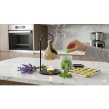 Modern Seramik Buhurdanlık Seti - 16'lı Tealight Mum ve Değiştirilebilir Aroma Wax Hediye (Yeşil)