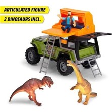 Prime Dickie, 203834011, Dino Camper, Serbest Tekerlekli Jeep, Işıklı, Sesli, Açılır Kapılar, Yumuşak Lastikler, Merdivenli Kamp Tavanı, Figür, 2 Dinozor, 23 cm