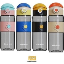 Prime Cocosmile 580ML Silikon Gövde Düğme Desenli Rahat Içim Tritan Çocuk Matarası (Mavi)