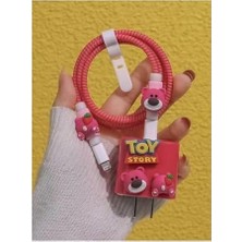 Prime 18W/20W ile Uyumlu Toy Pembe Ayıcık Şarj Kılıfı, Şarj Kablosu Örme Aparatı, Toparlayıcı, Kablo Koruyucu