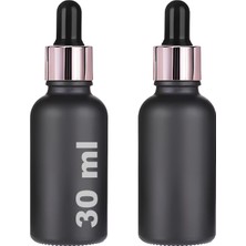 30 ml Mat Siyah Cam Damlalıklı Serum Şişesi 30 cc Renkli Metal Kapaklı Dropper Cam Şişe 2 Adet (Rose Yüzük | Siyah Lastik)