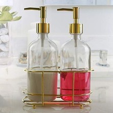 Prime Circleware Ikili Dispenser Vurgulu Şişe Pompaları Metal Kutuda 2'li Set, Banyo Aksesuarları Ev Dekoru Esansiyel Yağlar, Losyonlar, Sıvı Sabunlar, 473 Ml, Şeffaf