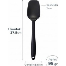 Prime Silikon Pişirme - Servis Kaşığı (Pilav Kaşığı/kürek Spatula), Dayanıklı, Çizmez, Askılı, Tek Parça Tasarım (1, Siyah)
