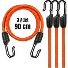 Teknollojia Kancalı Bagaj Gergi Lastiği - Paslanmaz Çelik Çift Kancalı, Motor ve Bisiklet Sabitleme Lastiği - 3 Adet (Turuncu, 90CM)