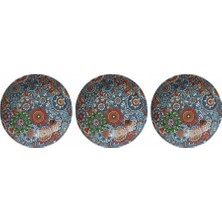 Prime Metal Çerezlik Mandala Desen – Renkli Dekoratif Servis Kasesi, Yuvarlak Sunum Tabağı 3'lü Set (A)