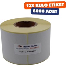 Karok Ticaret Kuşe Etiket 60MM x 80MM Ruloda 500 Toplamda 12 Rulo 6000 Adet 40MM Çapında Baskısız Barkod Yazıcı Etiketi