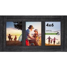 Karok Ticaret Kömür Siyahı 4x6 Üçlü Resim Çerçevesi - Aile Fotoğrafları ve Duvar Kolajı Için Şövale ve Cilalı Camlı Eskitilmiş Ahşap Dekoratif Resim Çerçeveleri - Duvar ve Masa Üstü Için