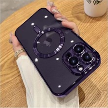 Prime & Aksesuar 14 Pro Için ile Uyumlu Arka Kısmı Parlak Şeffaf Yapıya Sahip Kenarları Silikon Yapılı Güçlendirilmiş Mıknatıslı Kamera Lens Koruyuculu Kablosuz Şarj
