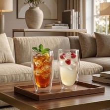 Prime Borosilikat Cam Bardak, 350 ml Kapasite, Dayanıklı Yapı, Çift Cidarlı Yalıtım, Ev Ofis Restoran Için Kullanıma Uygun Borosilikat Cam Çay Kahve Espresso Sunum Bardağı