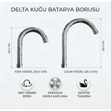 Prime Batarya Borusu, Krom Kaplama, 360° Döner, Kısa Model 20.4 cm ve Uzun Model 25.4 Cm, Zarif Formu (Kısa)