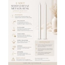 Filizora Digital Market 2’li Sedefli Beyaz Metalik Şamdan Mum Seti 25 cm – Dekoratif Ince Şamdan Mum, Kokusuz Parafin WAX,%100 Pamuk Fitil, El Döküm, Uzun Süre Yanma (~10 Saat), Şık Sofra, Davet, Nişan, Düğün