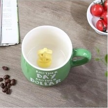 Karok Ticaret Day Dollar Yeşil Porselen Kupa 350 ml Dolar Simgeli Sürprizli Bereket Motivasyon,yeşil