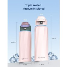 Prime Boost Akıllı Su Şişesi, Su Içmeyi Hatırlatan, Çift Duvarlı Vakum Yalıtımlı Su Şişesi Paslanmaz Çelik, Geniş Ağızlı 32 Oz Sızdırmaz Kilitli Kapaklı Su Şişeleri, Su Izleyici, Pembe