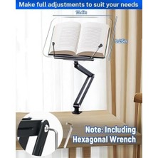 Prime Ayarlanabilir Masa Kenarı Kitap ve Tablet Standı – 360° Dönebilen, 87.5cm Yükseklik Ayarlı, Kelepçeli Metal Kol, Şeffaf Akrilik Panel, Kitap Okuma, Tablet, iPad ile Uyumlu | P87