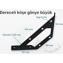 Prime Mobilya Köşe Birleştirme Aparatı, Siyah Metal L Gönye Köşebent, 154X62X68 Mm, 2.00 mm Kalınlık, Dolap Sabitleyici Bağlantı Demiri, Montaj Vidası ile Beraber, 4 Adet