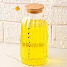 Prime Borosilikat Cam Bambu Vakum Kapak Pinterest Mutfak Yağdanlık Sürahi Seti – 1000ML