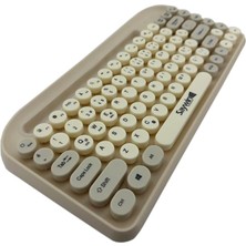 Prime Saywin Bluetooth Klavye Renkli Retro Kablosuz Klavye Daktilo Görünümlü Tuş Tasarımı Şık ve Kullanışlı Telefon Koyma Gözü Pilli Türkçe Q Klavye Sw-05 (Krem)