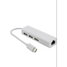 Prime USB Type-C Ethernet Adaptörü, Telefon ve Tabletler Için Macbooklarda Ethernet Çalışmaz, 3 Port USB 2.0 Hub, Ağ Bağlantısı (Plastik)