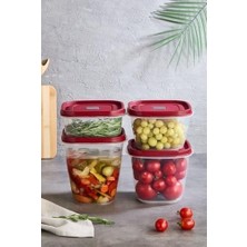 Prime Modern 4 ' Lü Kare Vakumlu Saklama Kabı - Özel Vakum Kapağı - Kırmızı - 1000ML 1500ML -2000ML -2500ML