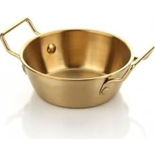 Prime Amberhaus Renk Paslanmaz Çelik Mini Sahan ve Sunumluk - Kulplu Metal Kahvaltılık, Sosluk ve Meze Tabağı - Mat Altın Görünümlü Servis Tavası (10 Cm)
