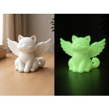 Dekoratif Karanlıkta Parlayan Sevimli Melek Kedi Figür Obje 6 x 4