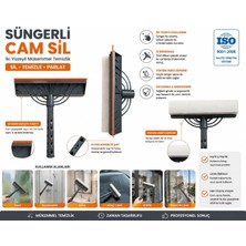 Store Süngerli Cam Sil | Çift Taraflı Silikon Çekçekli Cam Temizleme Aparatı | Iz Bırakmayan Cam, Ayna, Duşakabin ve Araç Camı Temizleyici Cam Silme Mopu Çek Pas
