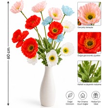 B&Nine Yapay Gelincik Dalı 60 cm 4lü Set Beyaz-Gök Mavi-Alev Turuncusu-Somon