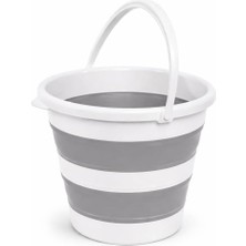 Prime 13 Litre Katlanabilir Akordiyon Temizlik Kovası - 32 cm Çap x 33 cm Yükseklik - Yer Kaplamayan Pratik Silikon Su Kovası (Koyu Gri - Pembe) (Gri)