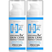 Prime Procsın Yoğun Nemlendirici Hyaluronic Krem, Derinlemesine Nemlendirme & Cilt Bariyeri Güçlendirme, Canlandırıcı & Besleyici Günlük Bakım, 50 ml (2 Paketi)