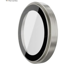 Prime 15 Pro / 15 Pro Max ile Uyumlu Safir Kamera Lens Koruyucu - Alüminyum Çerçeveli, Hizalama Aparatlı, Su Geçirmez Glue Layer,%95+ Kristal Netlikte 9h Safir Cam - Natürel Titanyum