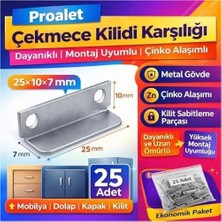 Prime Çekmece Kilidi Karşılılığı, Sac, 25X10X7 Mm, Metal Gövde, Dayanıklı, Montaj Uyumlu, Mobilya, Dolap, Kapak, Kilit, Sabitleme Parçası, Çinko Alaşımlı, Sabitleme Uygunluğu Yüksek (25 Adet)