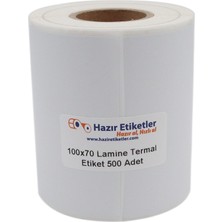 Prime Lamine Termal Etiket 100MM x 70MM Ruloda 500 Adet 40MM Çapında Direk Termal Transfer Etiketi