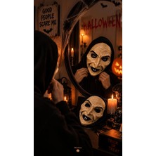 Munico Gerçekçi Kırışık Cadı Maskesi Halloween Siyah Kapüşonlu Sivri Dişli Korku Kostüm Maskesi