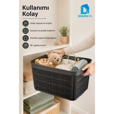 Dolphfin Jute Çok Amaçlı Kutu 18 L Plastik Mutfak Banyo Dolap Içi Düzenleyici - Siyah