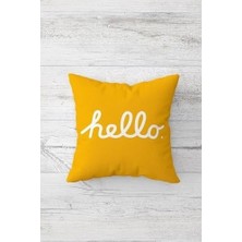 Karok Ticaret Pelangi Hello Mesajlı Çift Tarafı Baskılı Gizli Fermuarlı Yastık Kılıfı Kırlent Koltuk Yastık Kılıfı, Koyu Sarı 45 x 45