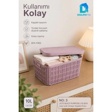 Dolphfin Jute Kapaklı Saklama Kutusu 18 L Plastik Mutfak Kiler Dolap Içi Organizer 31X43X19,5 cm - Mor