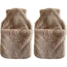 Prime Sıcak Su Torbası 2 Adet,cepli Bej Peluş Termofor 32,5X17,5CM 1500 ml